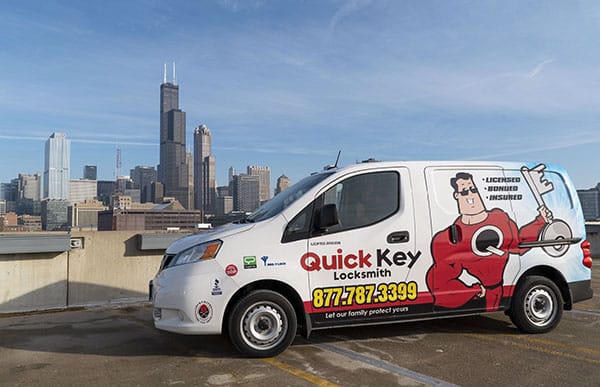 Quick Key company van and the iconic Chicago skyline Quick Key company van and the iconic Chicago skyline