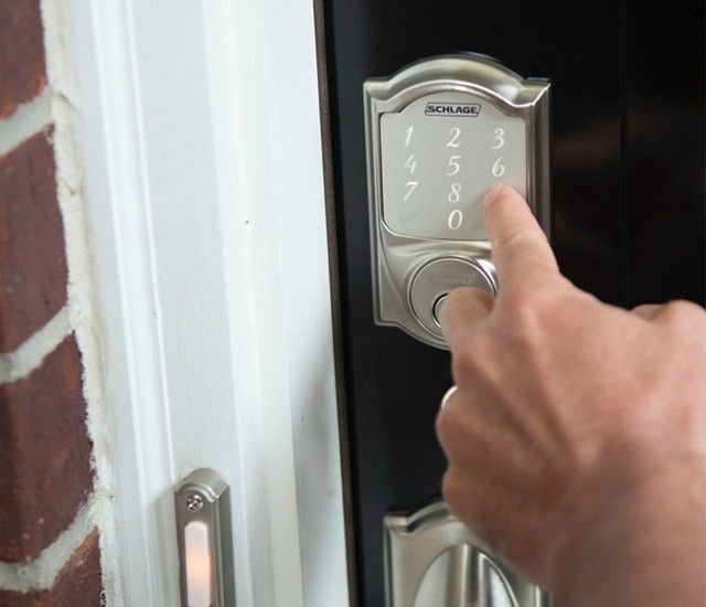 Schlage Sense Smart Deadbolt on residential door Schlage Sense Smart Deadbolt on residential door